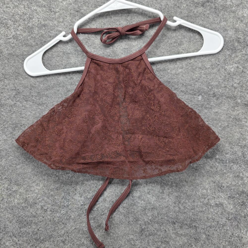 Ninety Nine Halter Top Womens Medium Brown Lace Sheer Crop Bralette Festival
